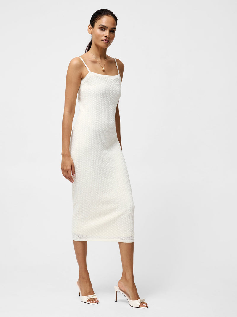 French Connection Cotton Blend Pointelle Knit Midi Dress Cream