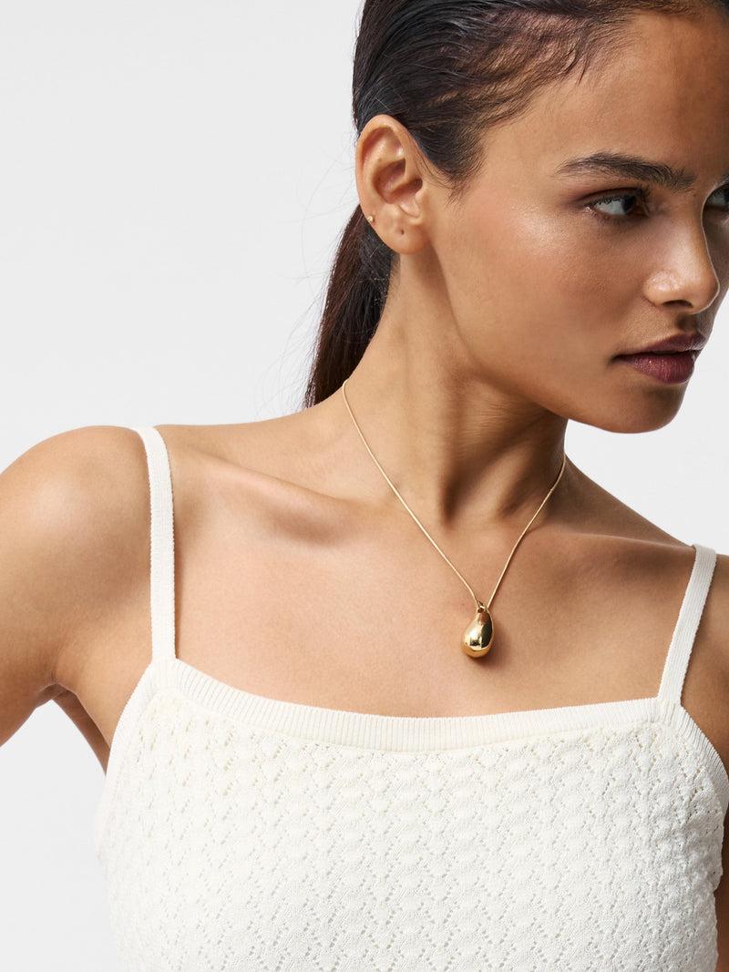 French Connection Cotton Blend Pointelle Knit Midi Dress Cream