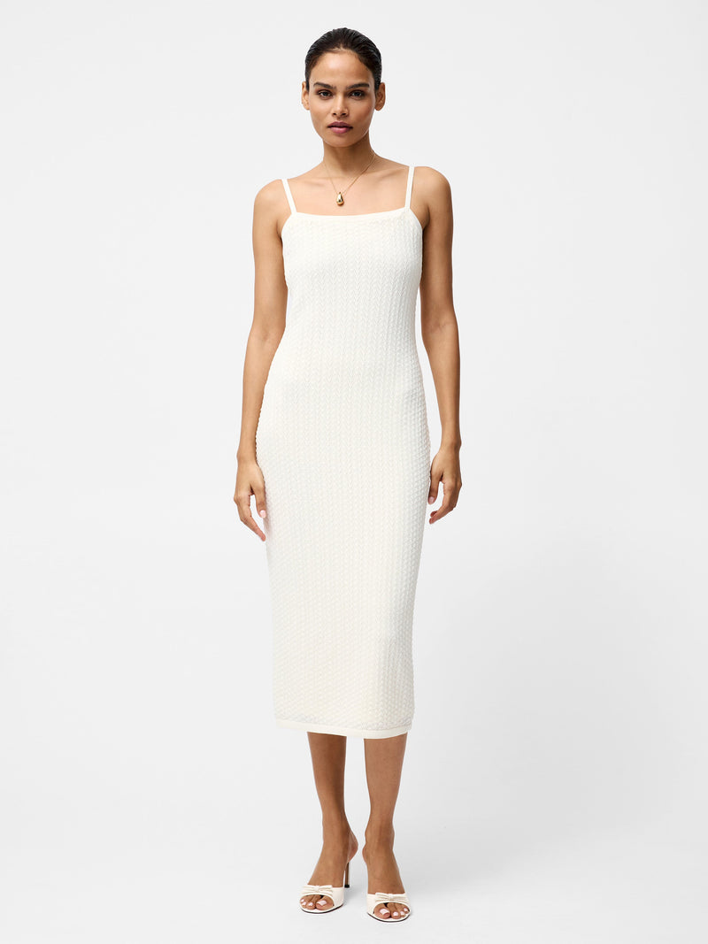 French Connection Cotton Blend Pointelle Knit Midi Dress Cream