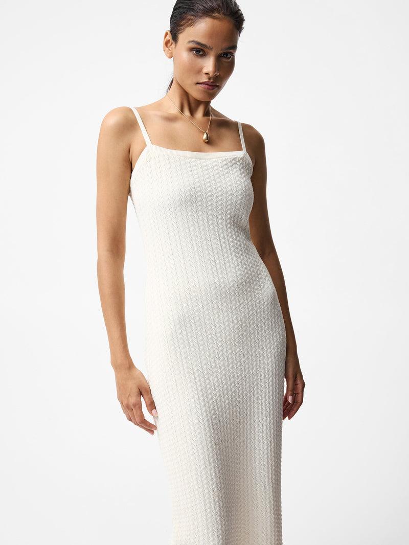 french connection Cotton Blend Pointelle Knit Midi Dress Cream