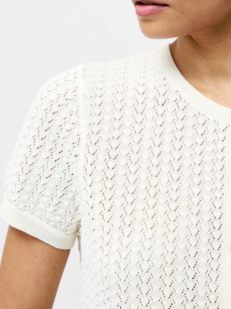 French Connection Cotton Blend Pointelle Short Sleeve Cardigan Cream