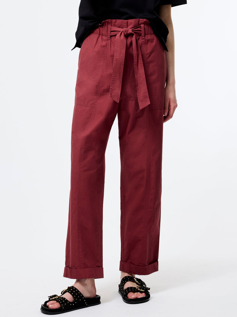 French Connection Cotton Paper Bag Trousers Summer Burgundy