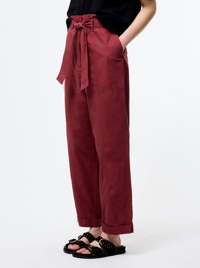 French Connection Cotton Paper Bag Trousers Summer Burgundy