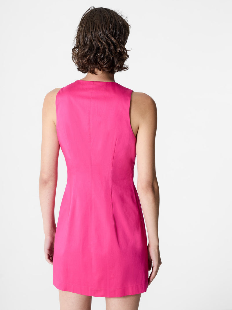 French Connection Cotton Sateen Round Neck Mini Dress Cerise Pink