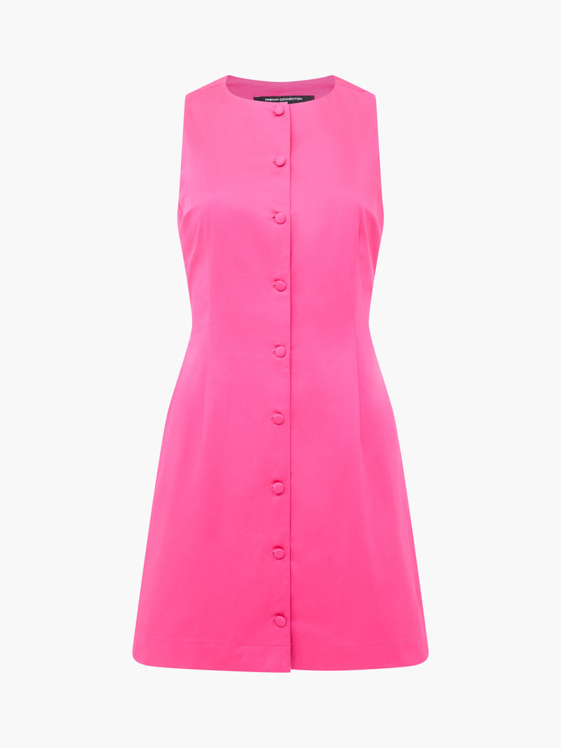 French Connection Cotton Sateen Round Neck Mini Dress Cerise Pink