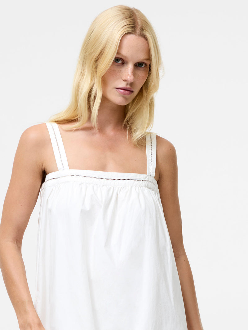French Connection Cotton Square Neck Broderie Anglaise Midi Dress Summer White