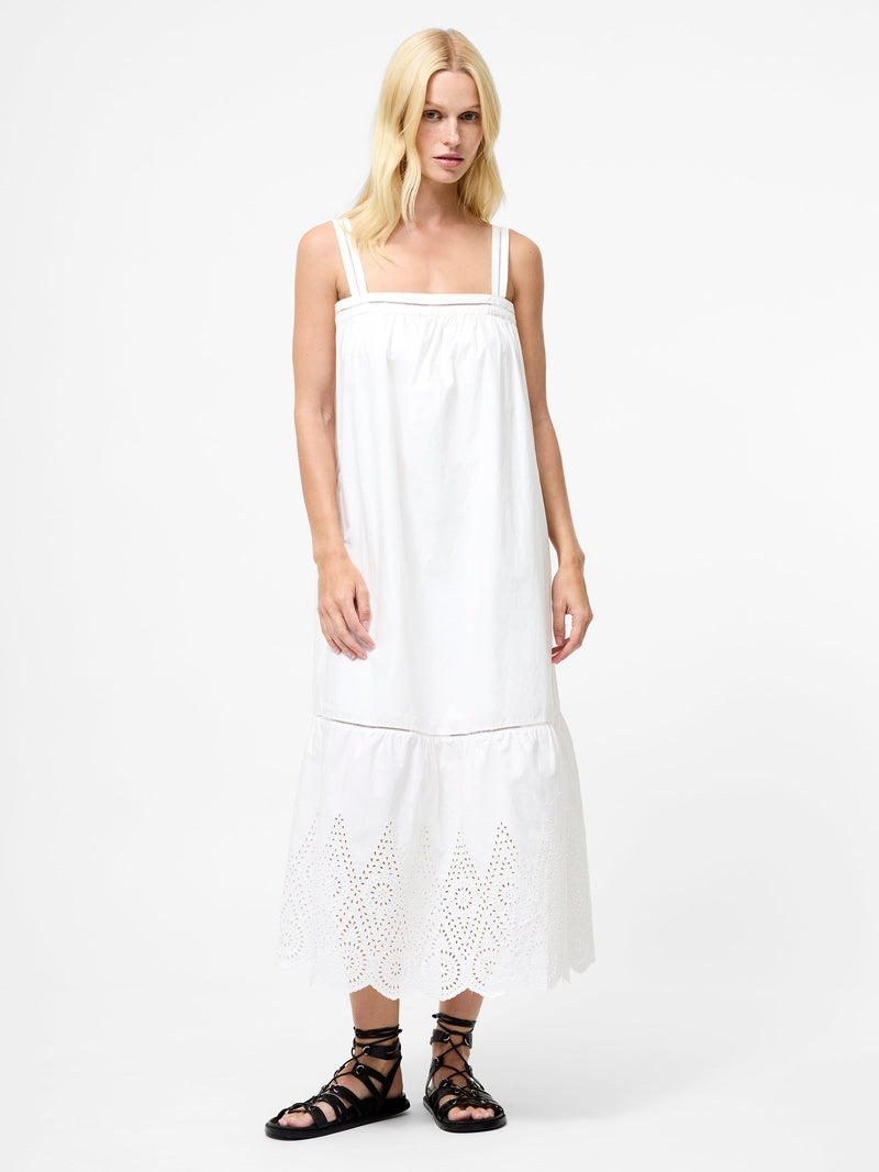 French Connection Cotton Square Neck Broderie Anglaise Midi Dress Summer White