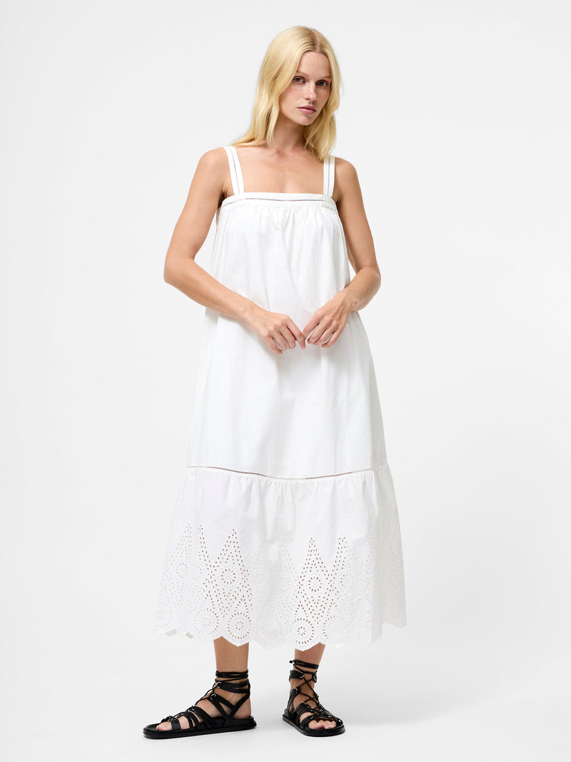 french connection Cotton Square Neck Broderie Anglaise Midi Dress Summer White