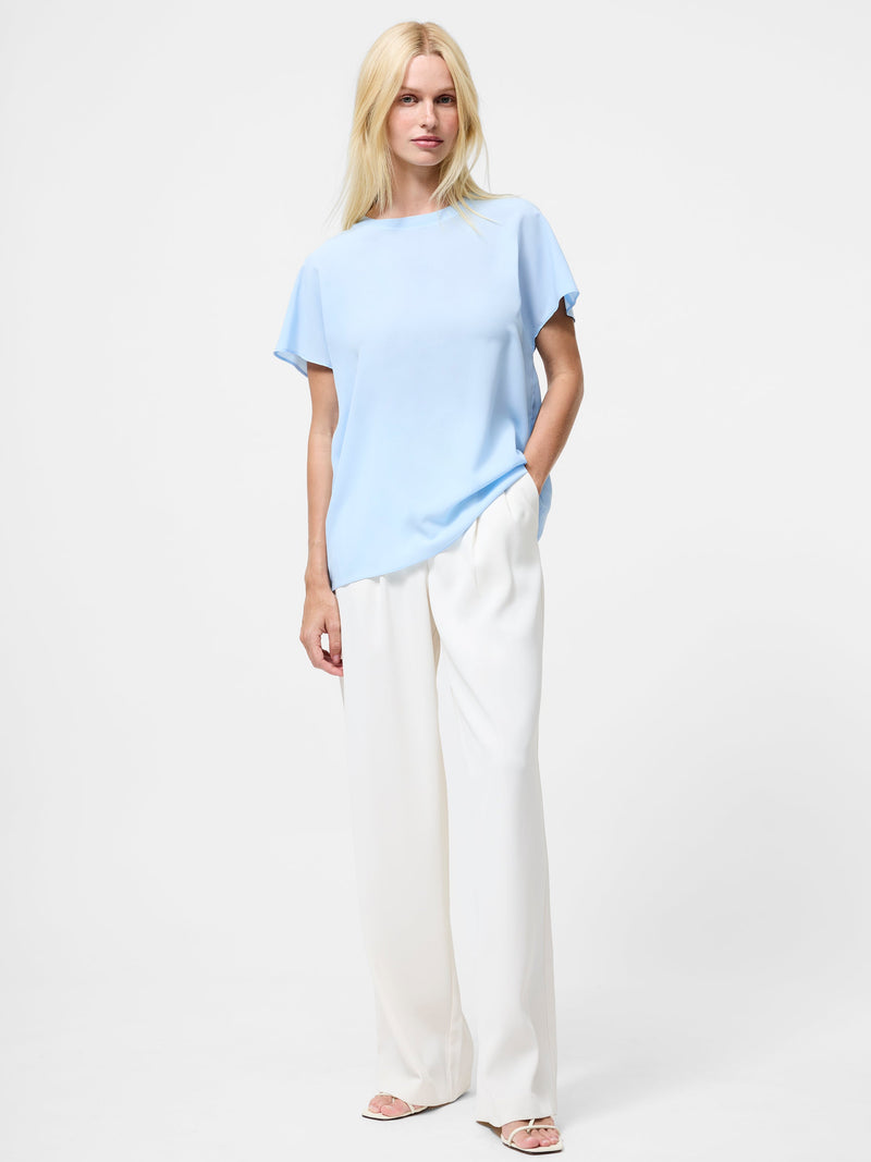 French Connection Crepe Light Crew Neck Top Arctic Blue