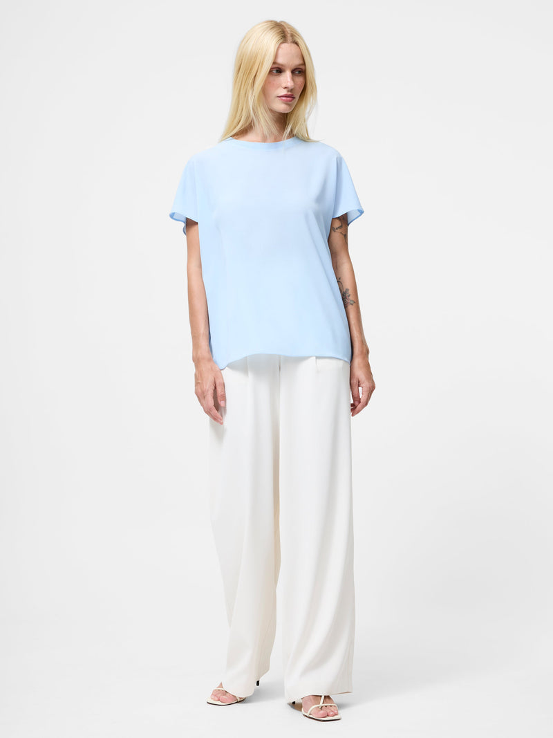French Connection Crepe Light Crew Neck Top Arctic Blue