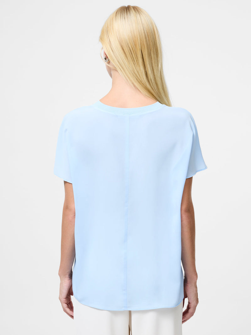 French Connection Crepe Light Crew Neck Top Arctic Blue