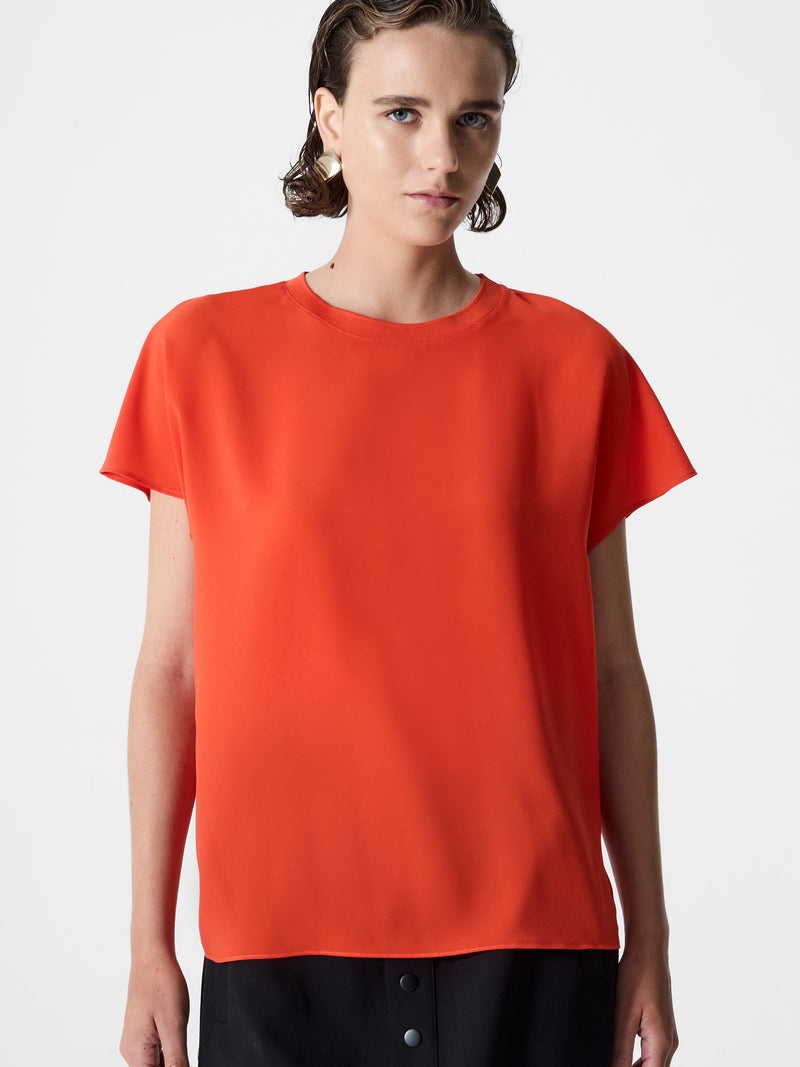French Connection Crepe Light Crew Neck Top Flame Orange