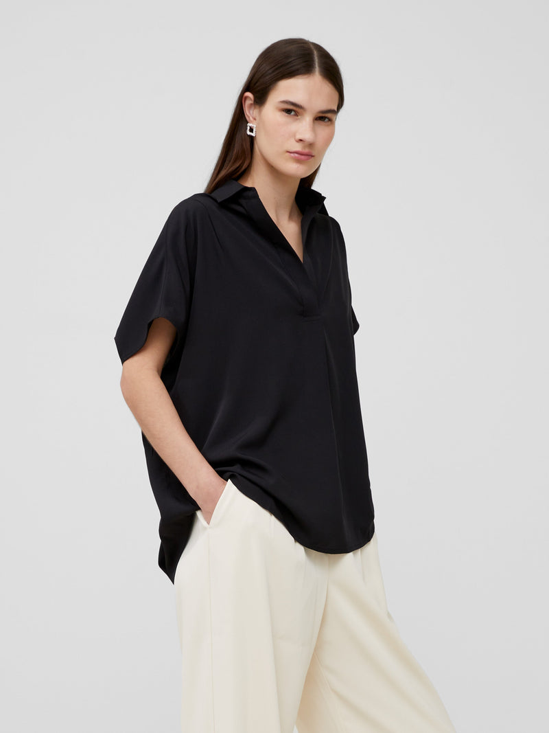 french connection Crepe Light Recycled Popover Shirt Blackout