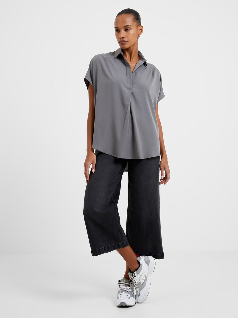 French Connection Crepe Light Recycled Popover Shirt Warm Graphite