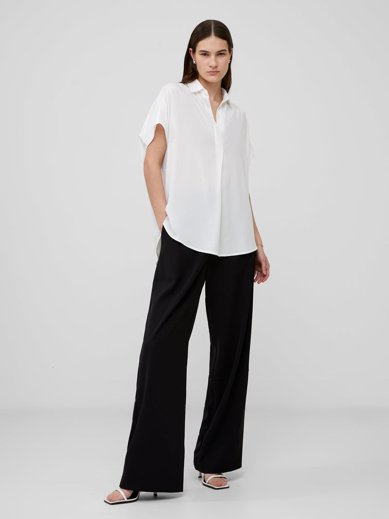 French Connection Crepe Light Recycled Popover Shirt Winter White