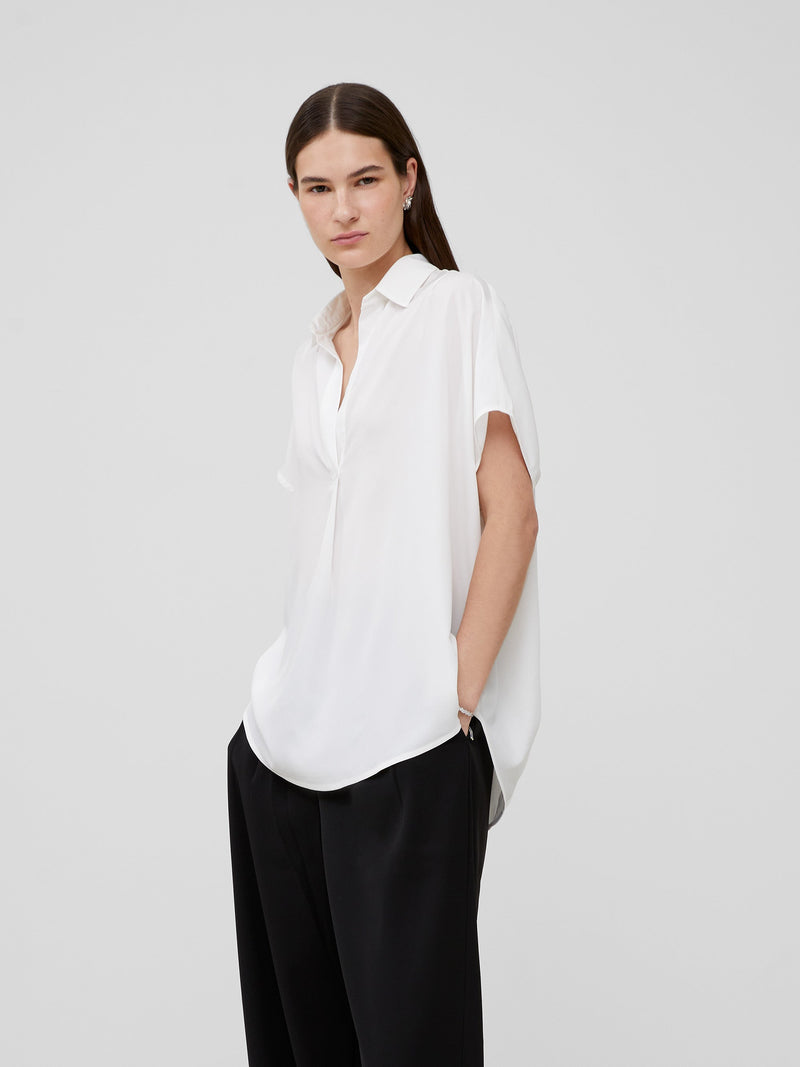 French Connection Crepe Light Recycled Popover Shirt Winter White