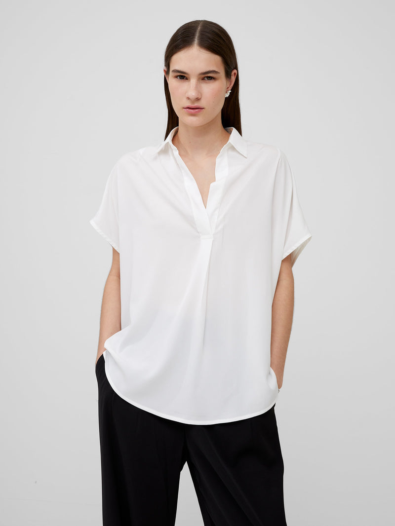 french connection Crepe Light Recycled Popover Shirt Winter White