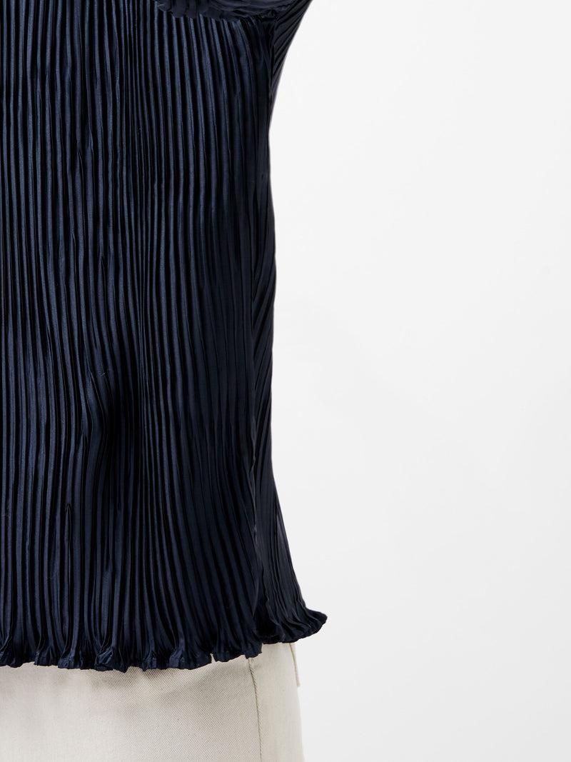 French Connection Crina Crinkle Satin Georgette Mix Shirt Marine