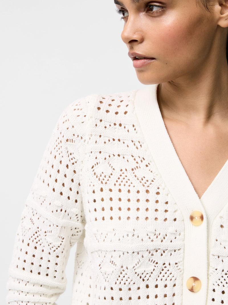 French Connection Crochet Bobble Knit Cardigan Summer White