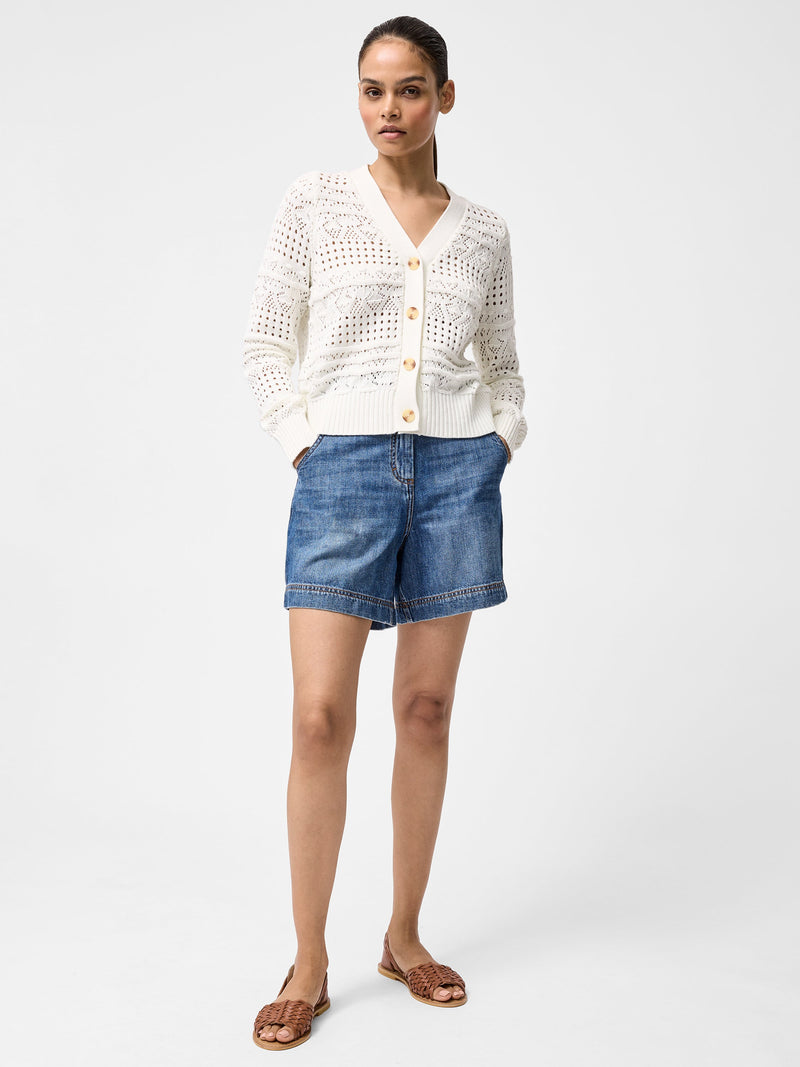 French Connection Crochet Bobble Knit Cardigan Summer White