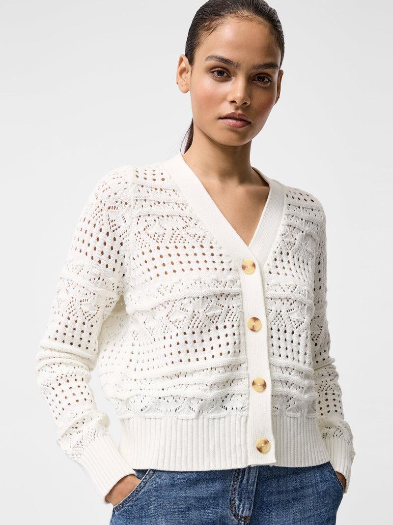 French Connection Crochet Bobble Knit Cardigan Summer White