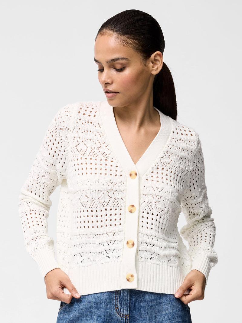 french connection Crochet Bobble Knit Cardigan Summer White