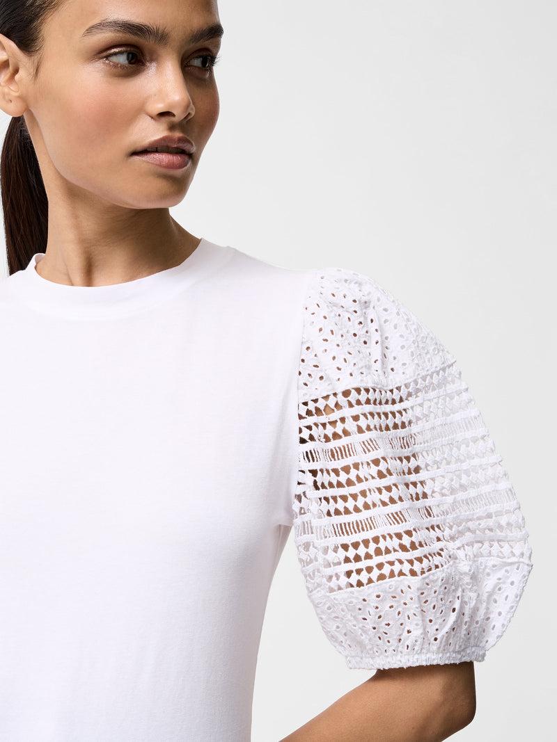 French Connection Crochet Lace Puff Sleeve Top Linen White