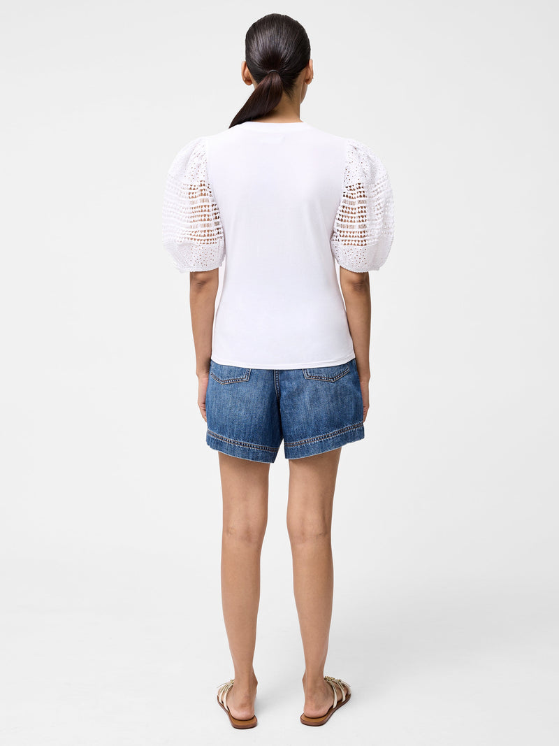 French Connection Crochet Lace Puff Sleeve Top Linen White