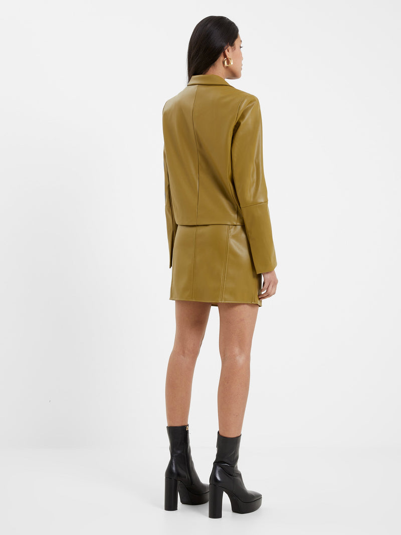 French Connection Crolenda PU Lace-Up Cropped Blazer Nutria