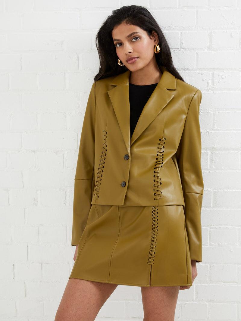 french connection Crolenda PU Lace-Up Cropped Blazer Nutria