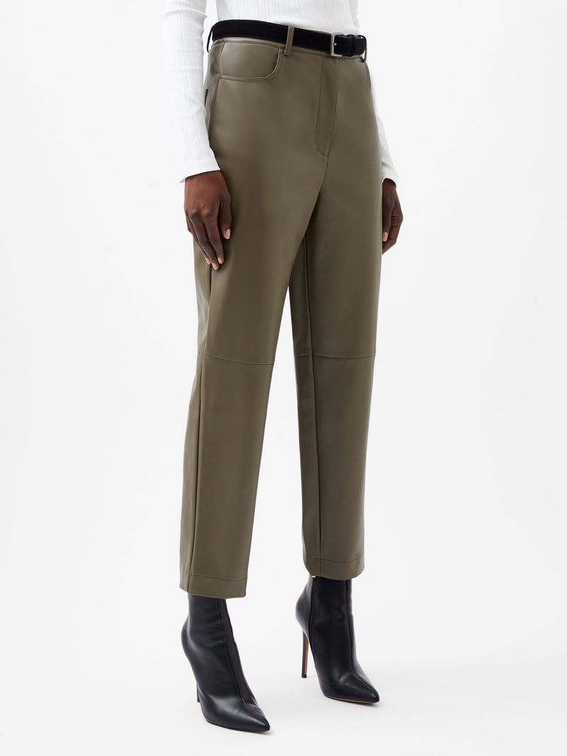French Connection Crolenda PU Tapered Trousers Tarmac Khaki