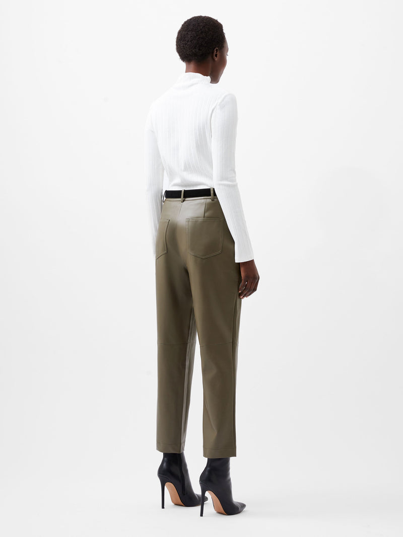 French Connection Crolenda PU Tapered Trousers Tarmac Khaki