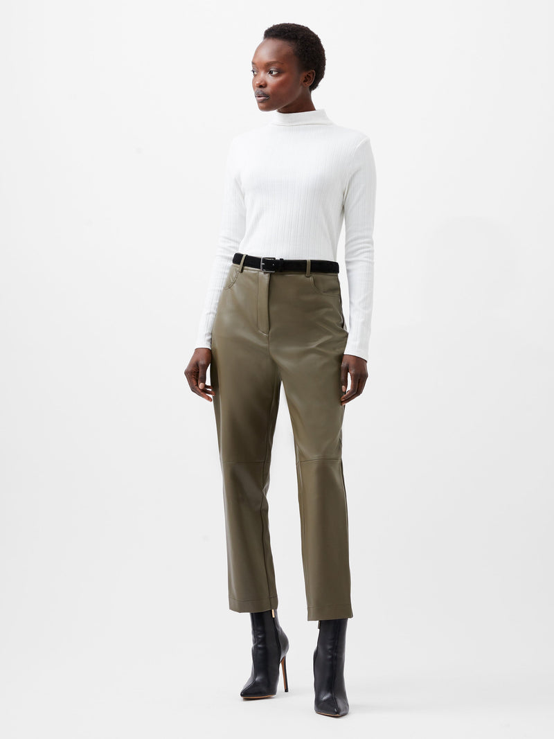 french connection Crolenda PU Tapered Trousers Tarmac Khaki