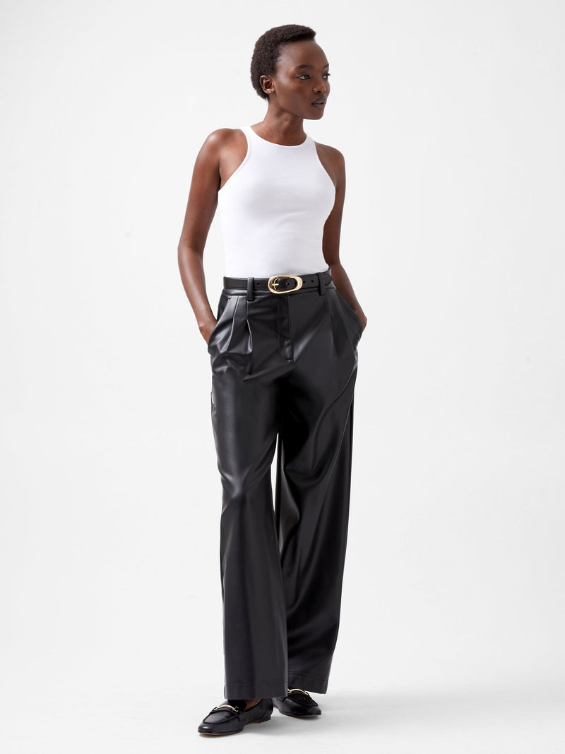 French Connection Crolenda PU Wide Leg Trousers Blackout