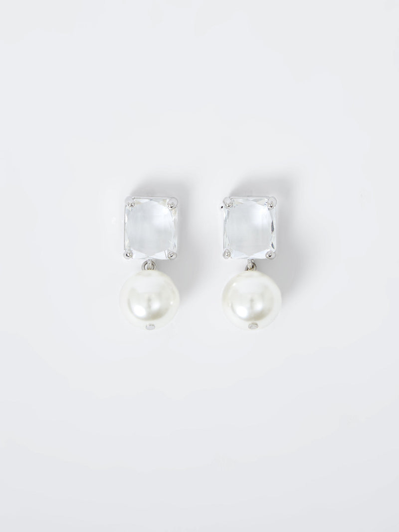 french connection Crystal Faux Pearl Drop Earrings Silver