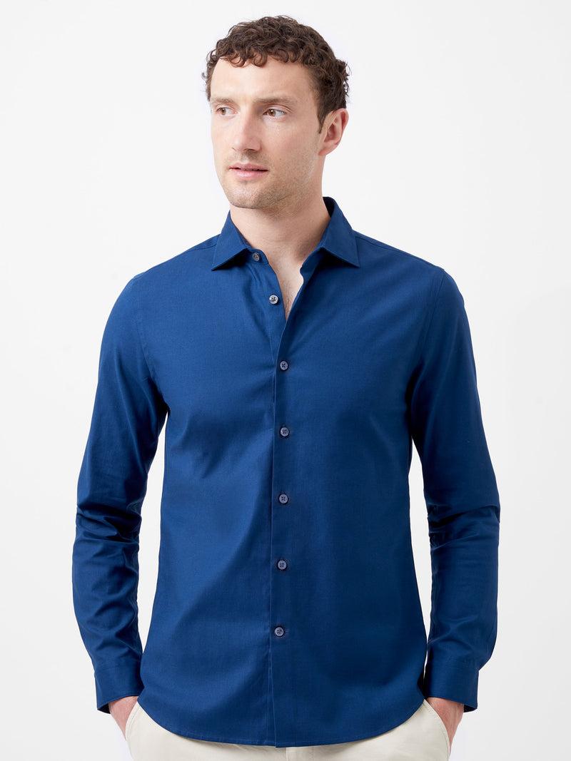 french connection Cutaway Collar Stretch Shirt Blue