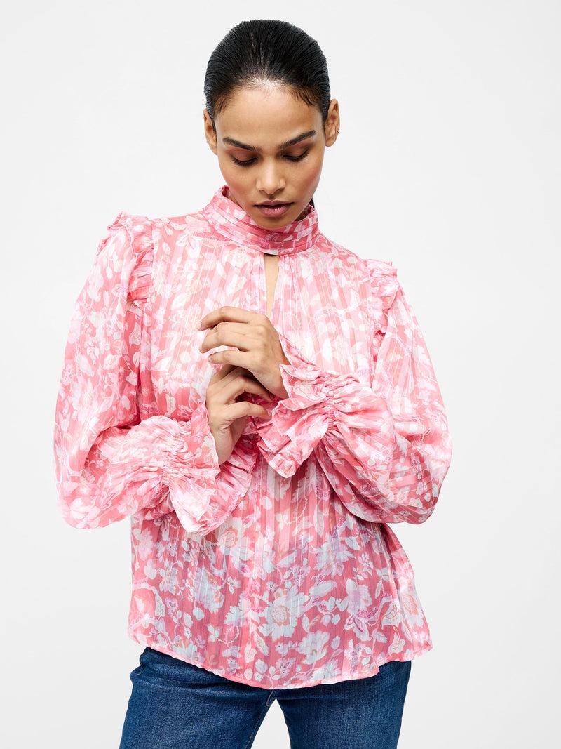 French Connection Cynthia Frill Long Sleeve Top Pink Blossom