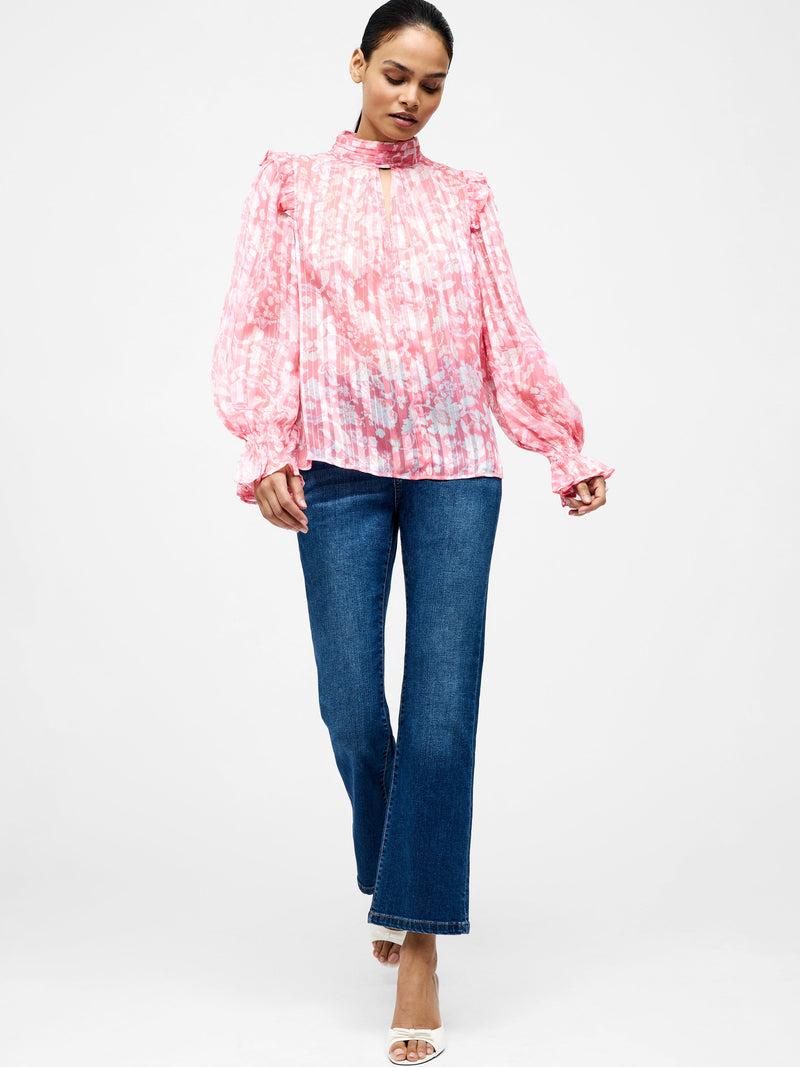 french connection Cynthia Frill Long Sleeve Top Pink Blossom