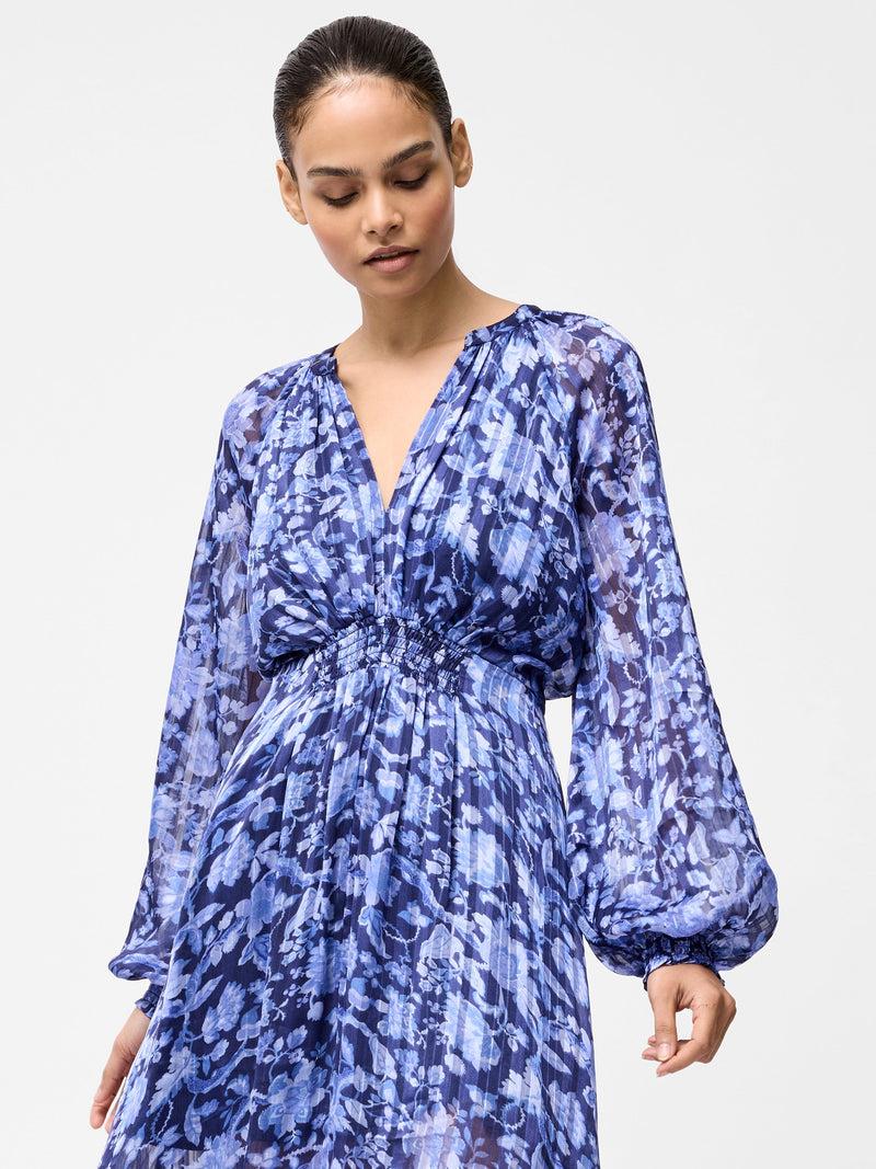French Connection Cynthia Shirred Midi Dress Midnight Blue