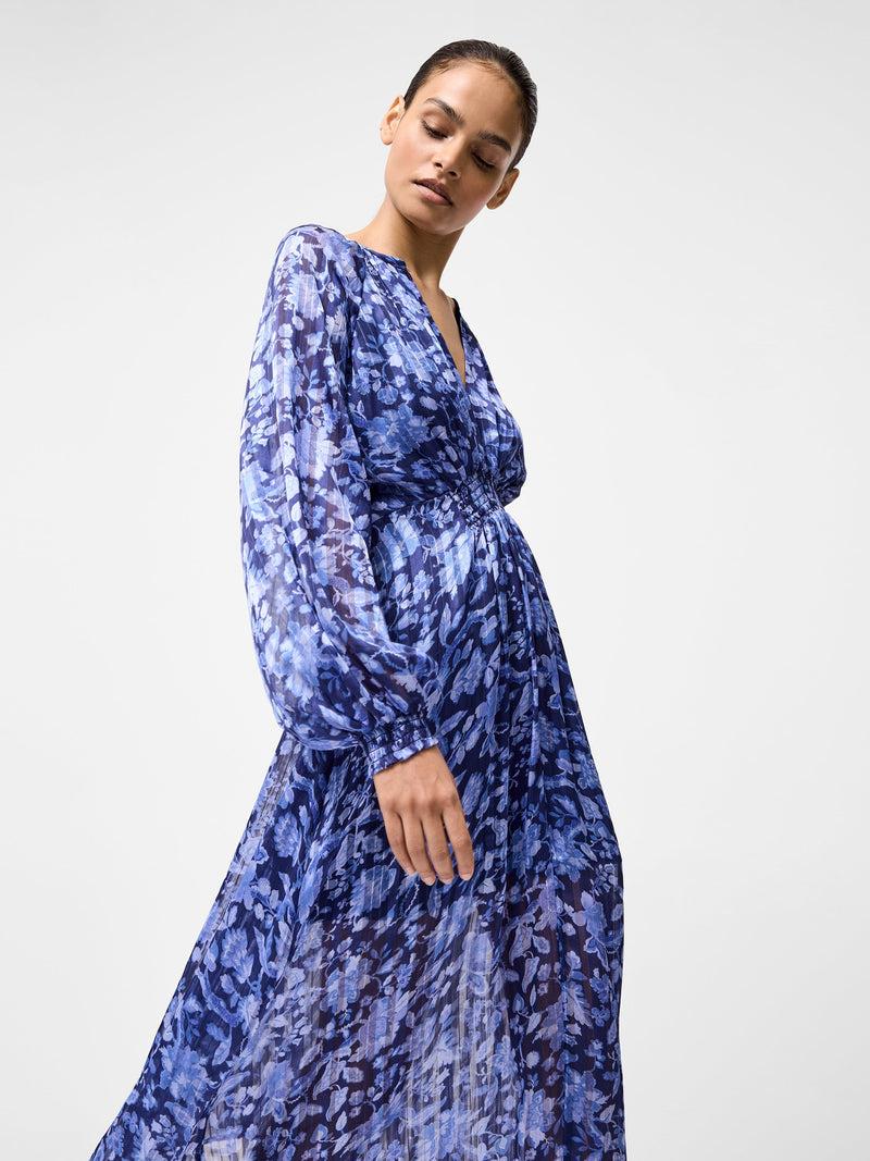 French Connection Cynthia Shirred Midi Dress Midnight Blue