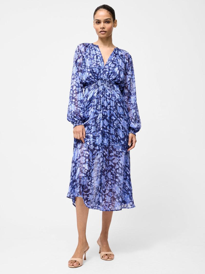 french connection Cynthia Shirred Midi Dress Midnight Blue