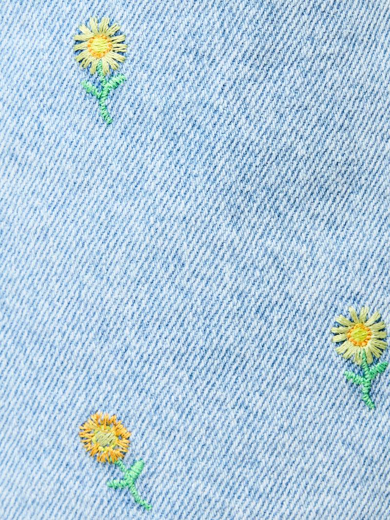 French Connection Dallas Daisy Embroidered Denim Shorts Light Wash