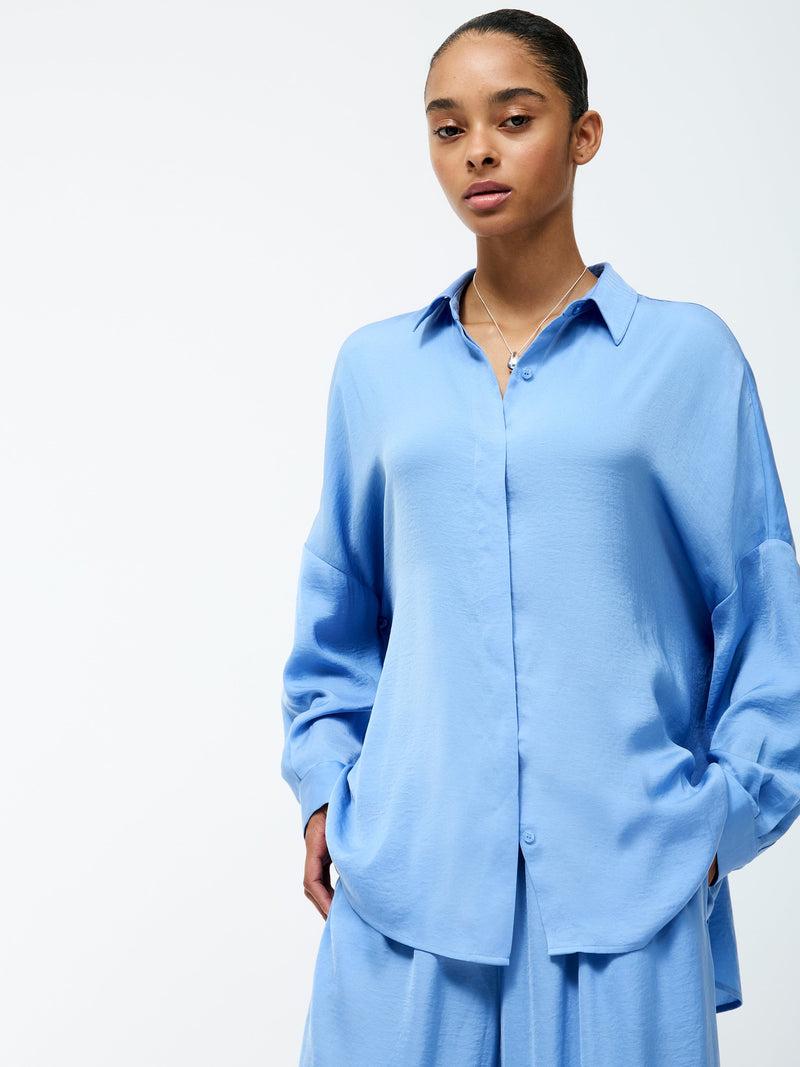 French Connection Damasco Air Flow Poly Long Sleeve Shirt Cornflower Blue