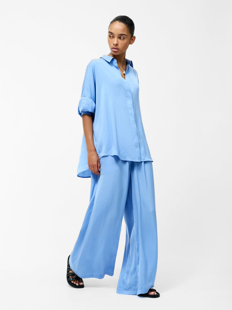 french connection Damasco Air Flow Poly Long Sleeve Shirt Cornflower Blue