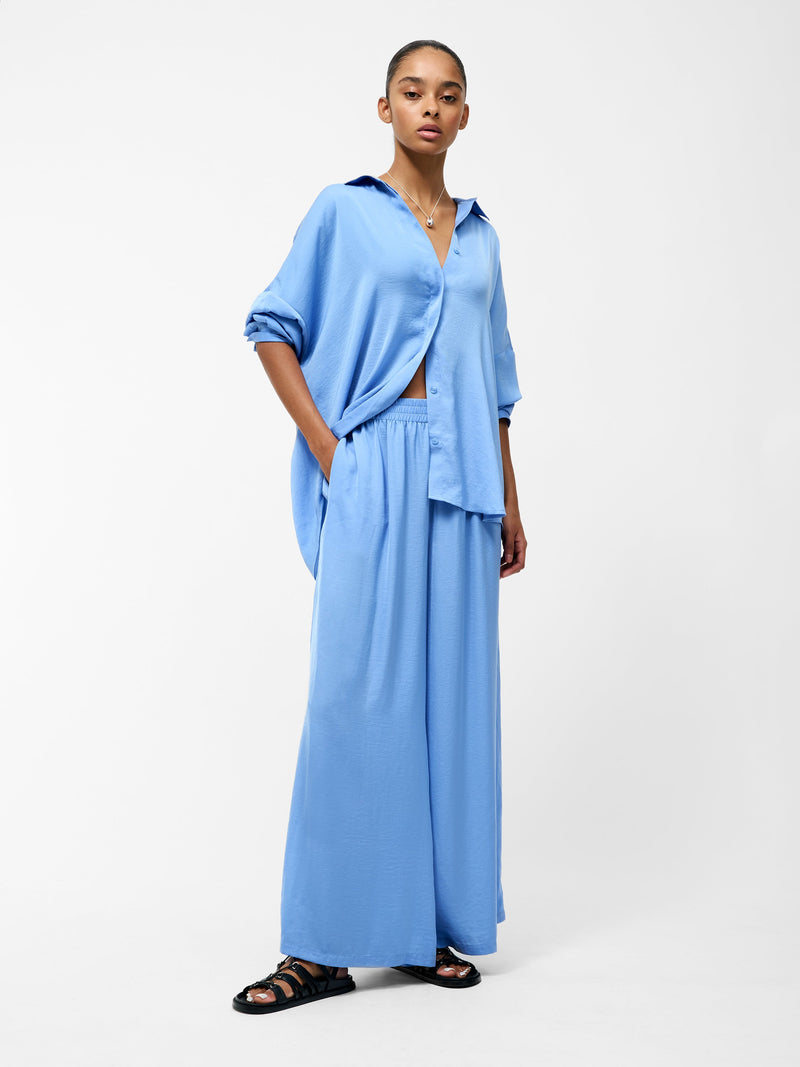 french connection Damasco Air Flow Poly Wide Leg Trousers Cornflower Blue