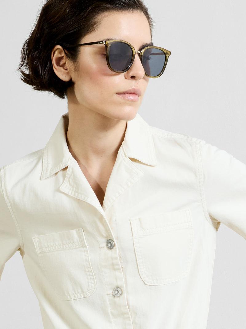 French Connection Dana Denim Short Sleeve Playsuit Ecru