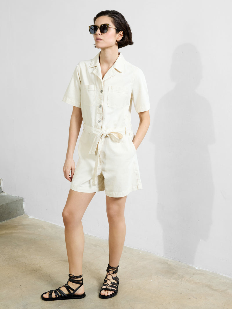 french connection Dana Denim Short Sleeve Playsuit Ecru