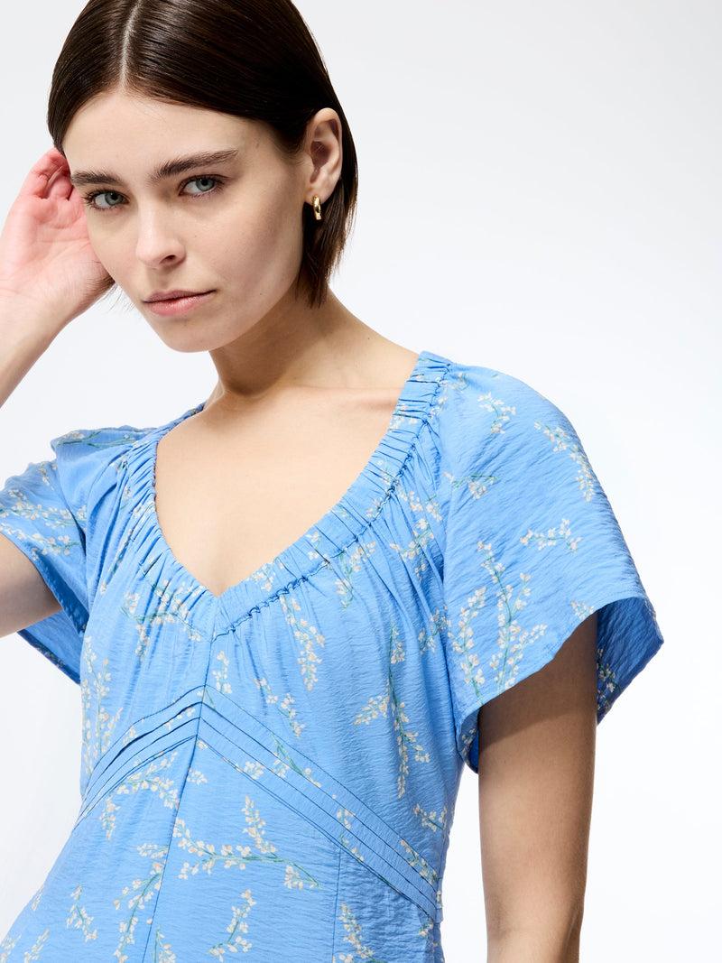 French Connection Daniella Faron Drape V Neck Midi Dress Cornflower Multi