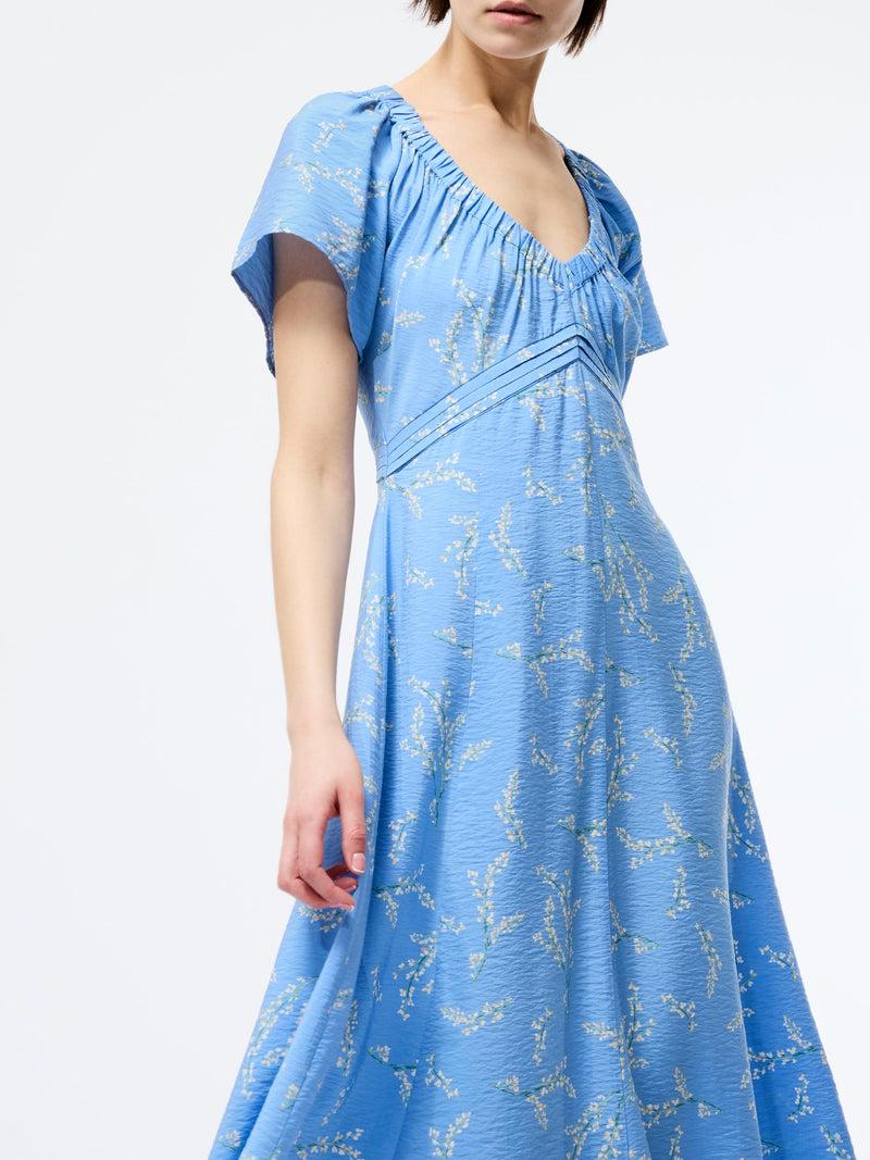 French Connection Daniella Faron Drape V Neck Midi Dress Cornflower Multi