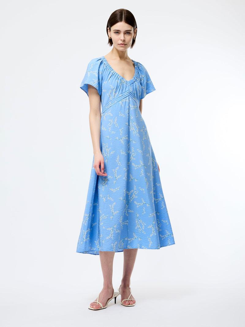 french connection Daniella Faron Drape V Neck Midi Dress Cornflower Multi